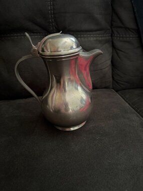 Vintage Silver Pewter Pitcher With Hinged Lid & Handle Made In Italy Stamped 202